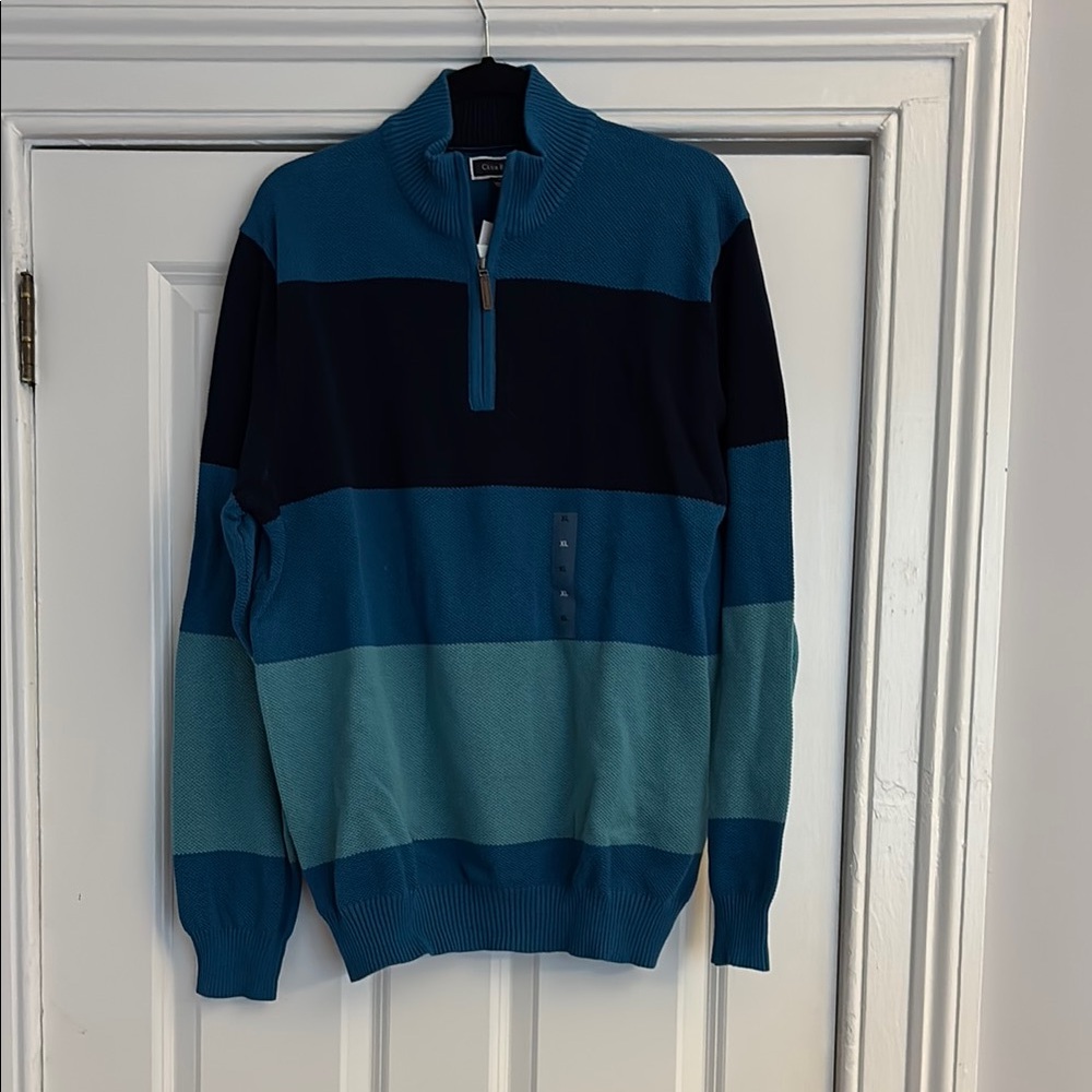 Club Room Blue Zip Up Sweater with Color-Block Design-New with Tags-size XL